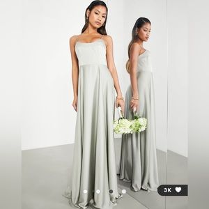 ASOS EDITION satin cami maxi dress with full skirt in sage green size 4